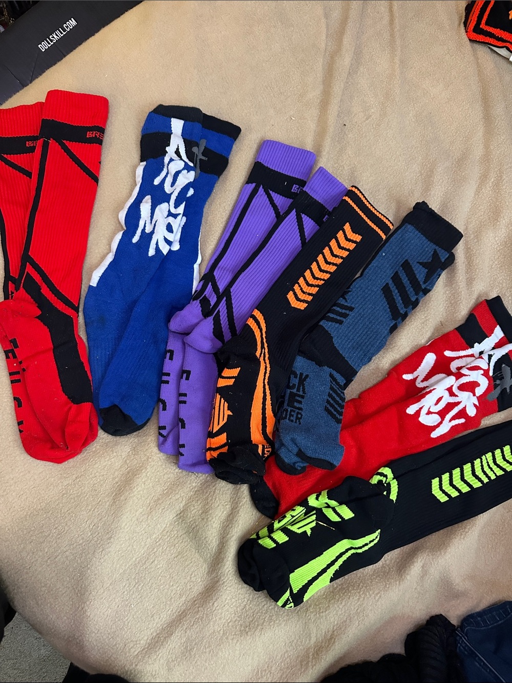 Bundle #2 (7) Asst. Graphic Athletic Socks - Blue, Orange, Red, Yellow, Purple